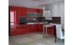 Угловая кухня "Red" с яркими глянцевыми фасадами в стиле модерн