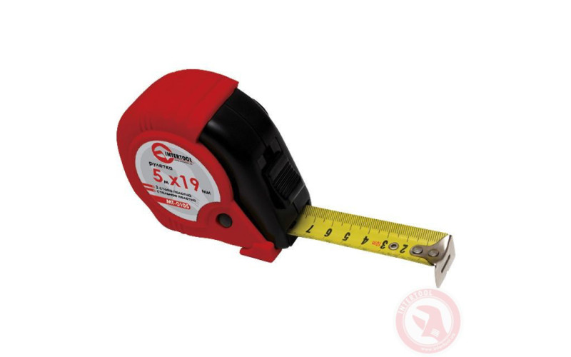 Рулетка с металлическим полотном 5 м x 19 мм, три стопора полотна INTERTOOL MT-0105