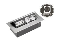 Удлинитель для офиса GTV на 3 розетки Schucko с заземлением, USB, аудио, интернет выход алюминий