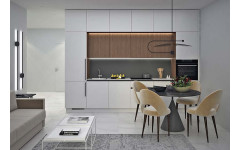 Кухонний гарнітур "Square", це оригінальне поєднання фарбованих і шпонованих фасадів з інтегрованою LED підсвічуванням